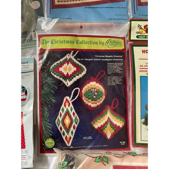 Christmas Craft Kits Bundle - Cross Stitch Needlepoint Bean Bag Ornaments & Wall - Picture 5 of 12